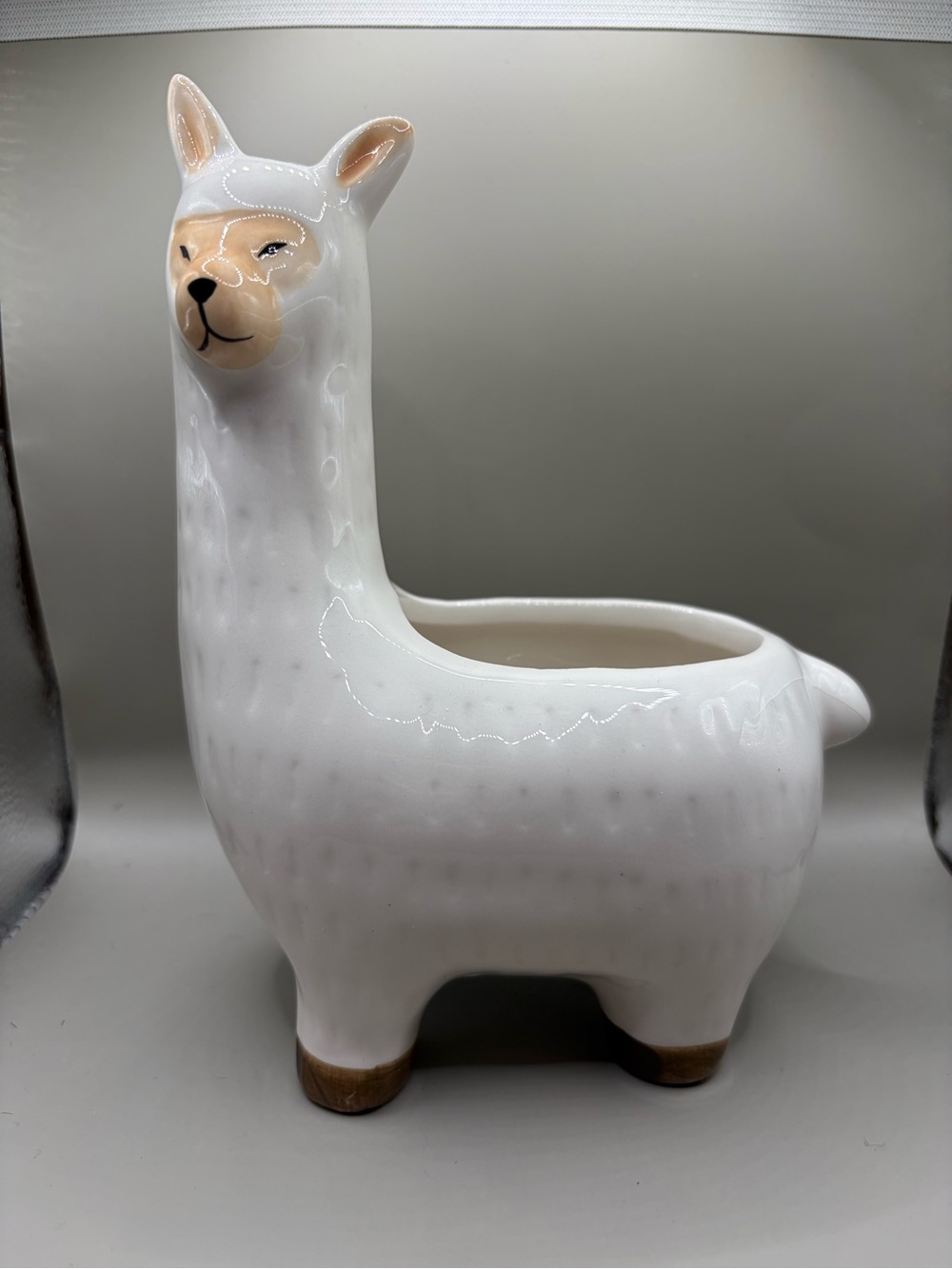 Source Unknown White and Tan Ceramic Llama Planter